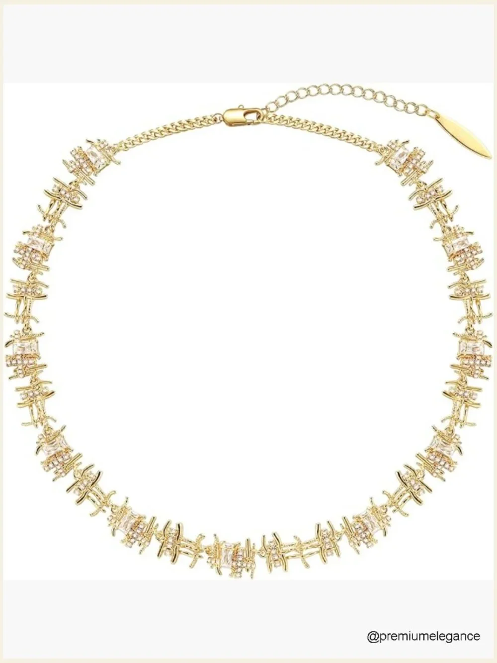 Chunky Braided Chain Choker Necklace, 18K Gold Plated Cubic Zirconia, 16.9